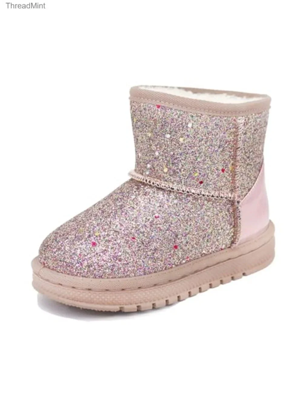Girls Sequin Princess Snow Boots Faux Fur Lining Slip-On Winter Boots